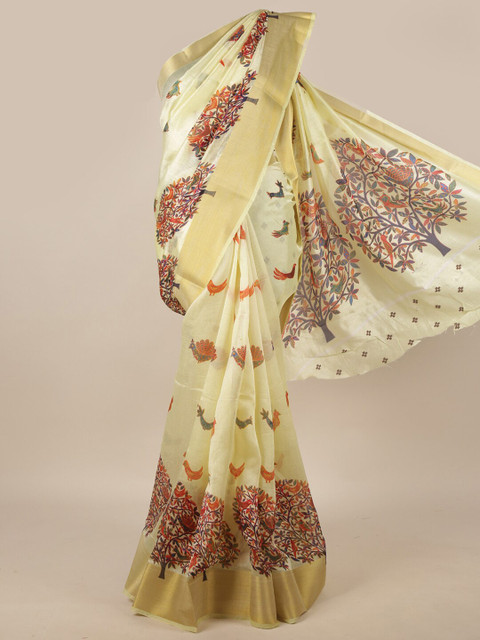 

Pothys Beige & Brown Floral Zari Saree
