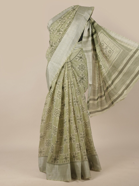 

Pothys Green & Silver-Toned Printed Saree