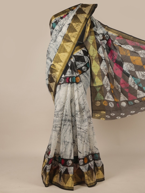 

Pothys Off White Geometric Printed Cotton Blend Saree