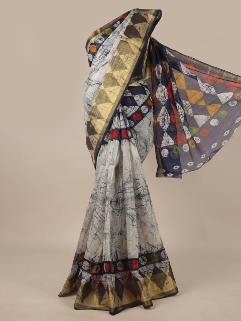 

Pothys Off White & Blue Zari Printed Saree