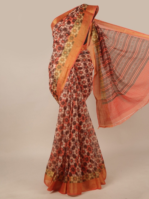 

Pothys Orange & Brown Floral Zari Saree