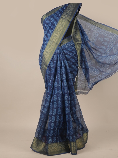 

Pothys Blue & Grey Floral Zari Saree