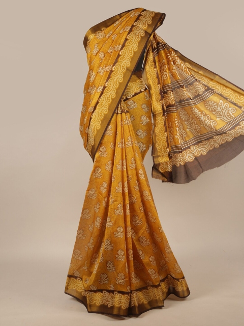 

Pothys Mustard & Brown Ethnic Motifs Cotton Blend Saree