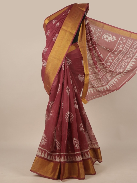 

Pothys Purple & Gold-Toned Ethnic Motifs Printed Zari Saree