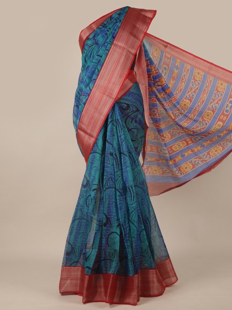 

Pothys Blue & Red Abstract Printed Cotton Blend Saree