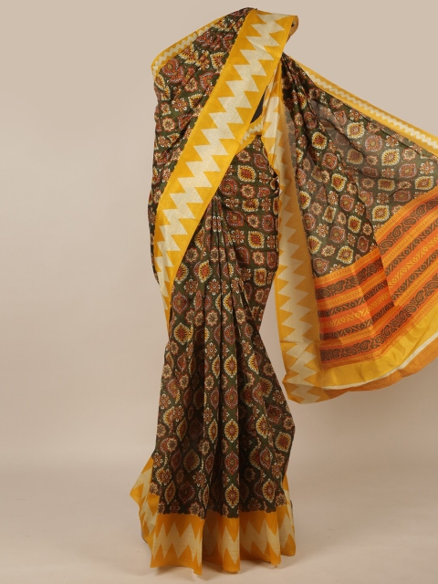 

Pothys Green & Orange Ethnic Motifs Cotton Blend Saree