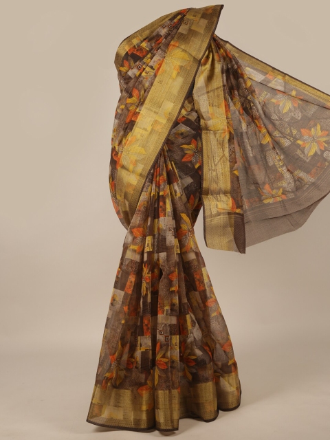 

Pothys Brown & Orange Floral Zari Saree