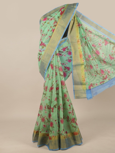 

Pothys Green & Red Floral Printed Saree