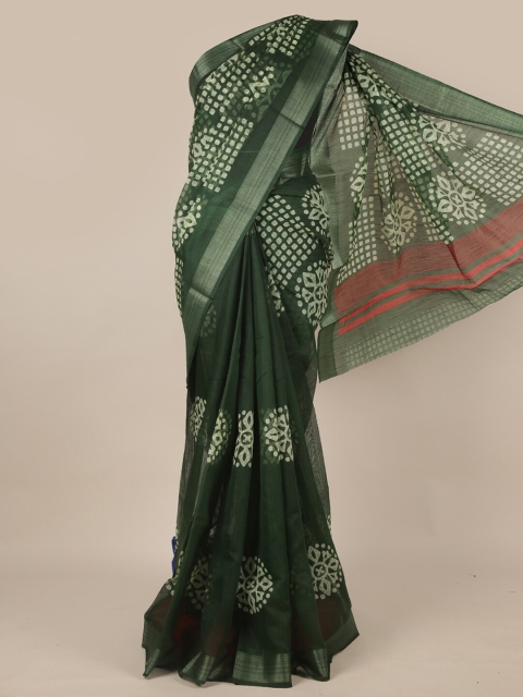 

Pothys Green & Off White Ethnic Motifs Printed Saree