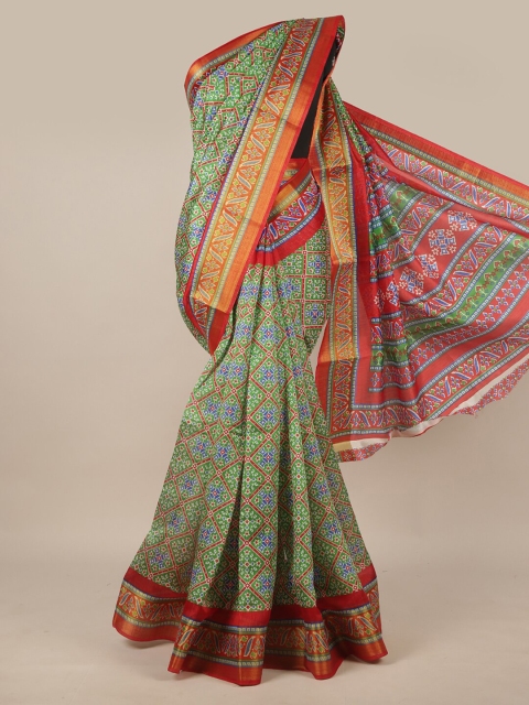 

Pothys Green & Red Ethnic Motifs Zari Saree