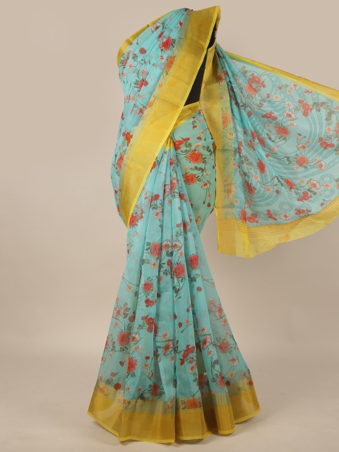 

Pothys Blue & Yellow Floral Printed Cotton Blend Saree