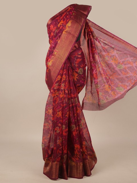 

Pothys Purple & Red Ethnic Motifs Printed Zari Saree
