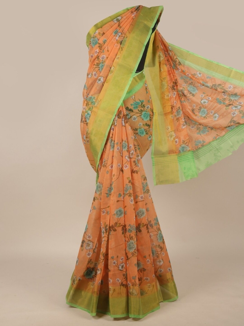 

Pothys Orange & Green Floral Zari Saree