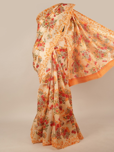 

Pothys Peach-Coloured & Orange Floral Saree
