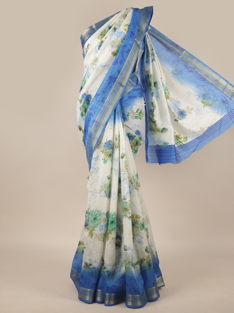 

Pothys White & Blue Floral Printed Cotton Blend Saree