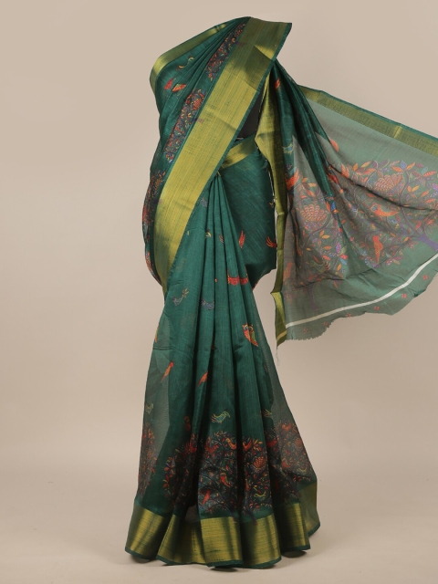 

Pothys Green & Orange Ethnic Motifs Zari Saree