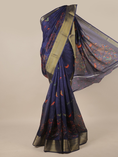 

Pothys Blue & Orange Ethnic Motifs Printed Zari Saree