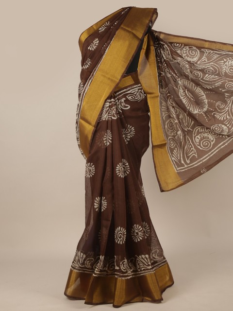 

Pothys Brown & White Floral Zari Saree