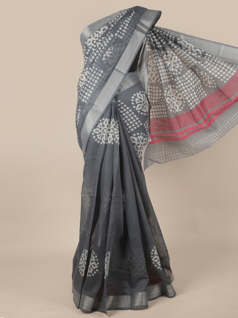 

Pothys Grey & White Ethnic Motifs Zari Saree