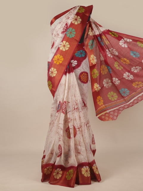 

Pothys Off White & Red Ethnic Motifs Printed Cotton Blend Saree