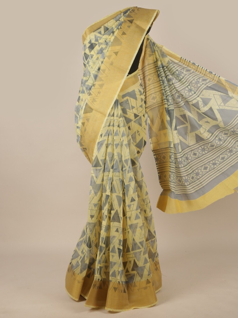 

Pothys Yellow & Grey Zari Saree