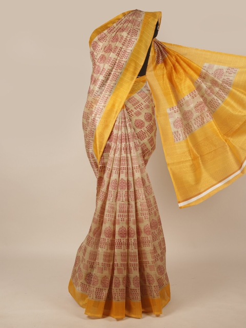 

Pothys Cream-Coloured & Red Ethnic Motifs Saree