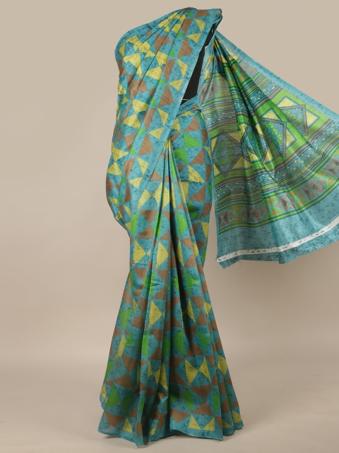 

Pothys Green & Yellow Cotton Blend Saree