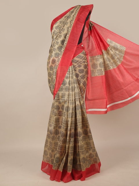 

Pothys Cream-Coloured & Red Floral Printed Saree