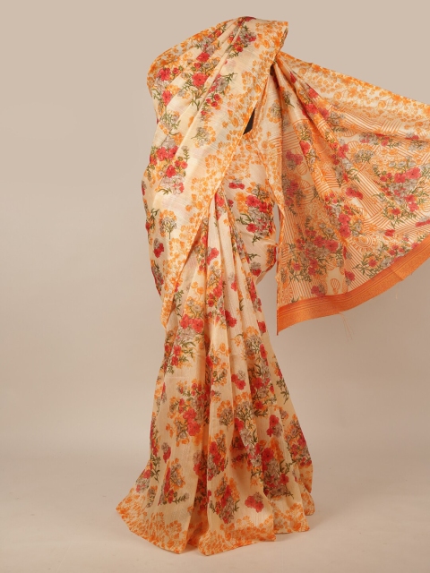 

Pothys Orange & Green Floral Printed Saree