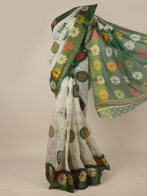 

Pothys Off White & Green Floral Saree