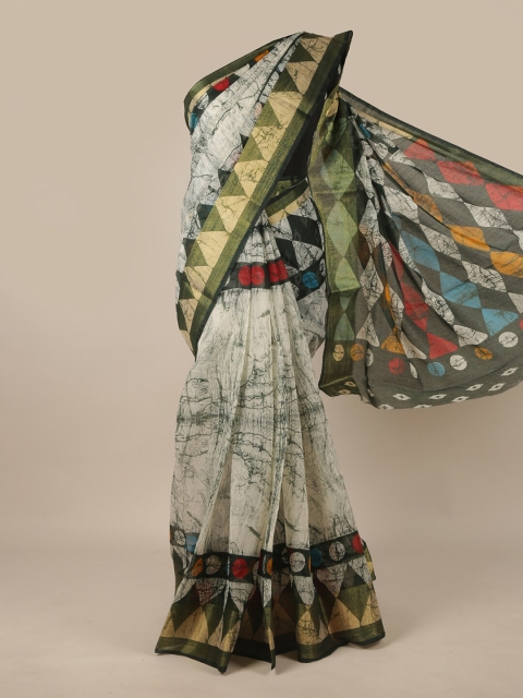 

Pothys Off White & Green Printed Saree
