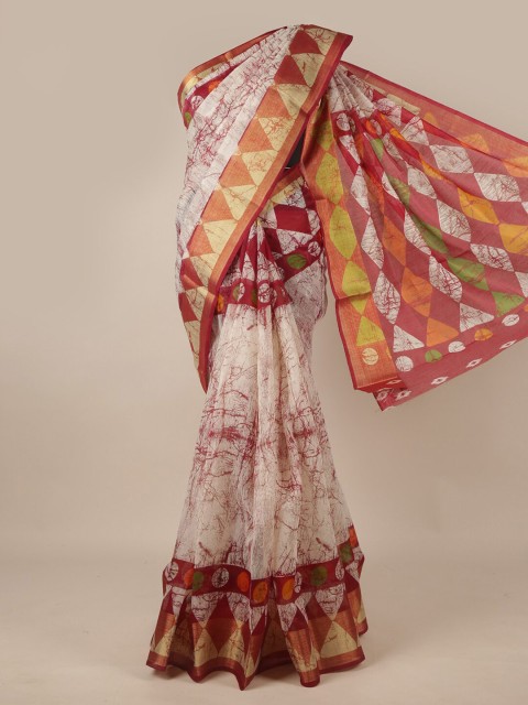 

Pothys Off White & Maroon Batik Saree
