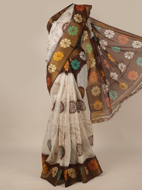 

Pothys Off White & Brown Floral Saree
