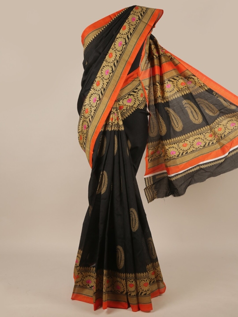 

Pothys Black & Gold Ethnic Motifs Printed Cotton Blend Saree