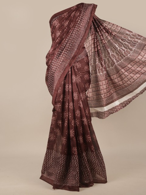 

Pothys Brown & White Ethnic Motifs Printed Zari Saree