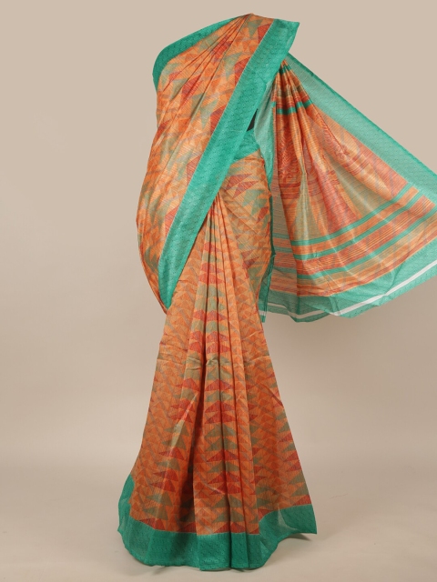 

Pothys Orange & Teal Geometric Printed Cotton Blend Saree