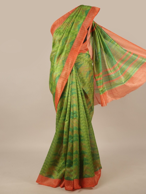 

Pothys Green & Orange Cotton Blend Saree