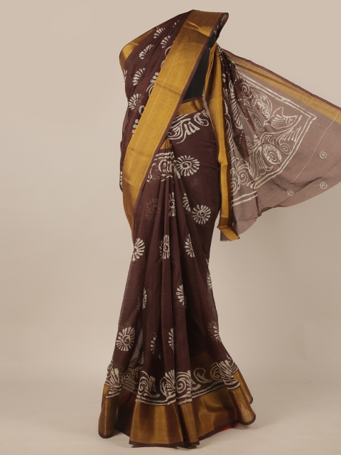 

Pothys Brown & White Ethnic Motifs Zari Saree