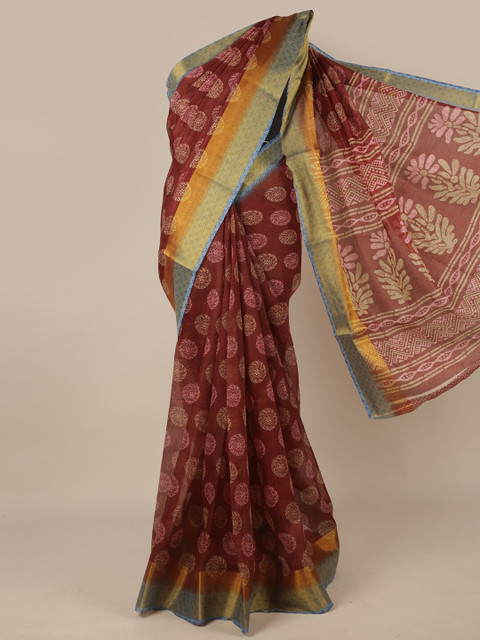 

Pothys Maroon & Gold-Toned Ethnic Motifs Saree