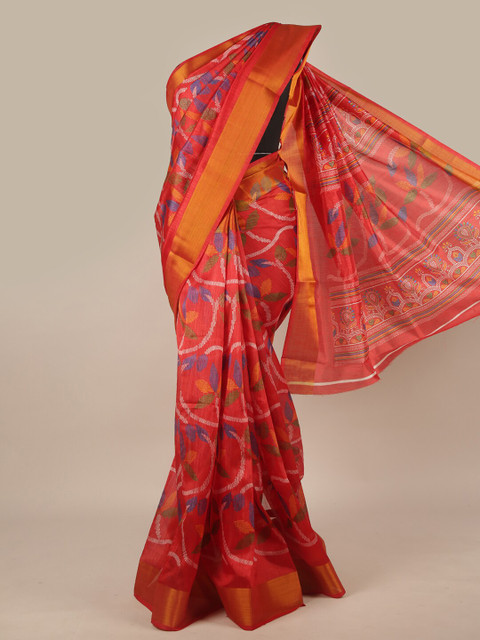 

Pothys Red & Blue Floral Printed Zari Saree