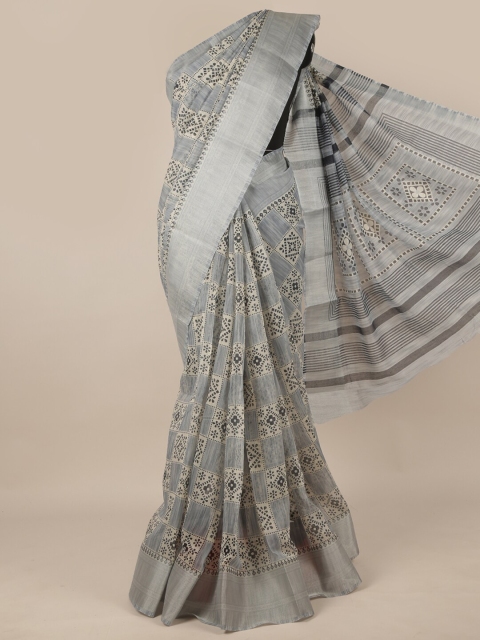 

Pothys Grey & Black Geometric Printed Cotton Blend Saree