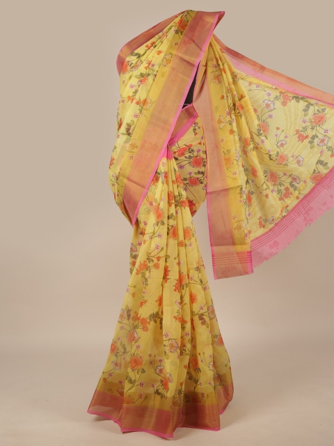

Pothys Yellow & Orange Floral Printed Zari Saree