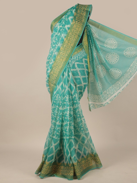 

Pothys Green & White Cotton Blend Zari Saree