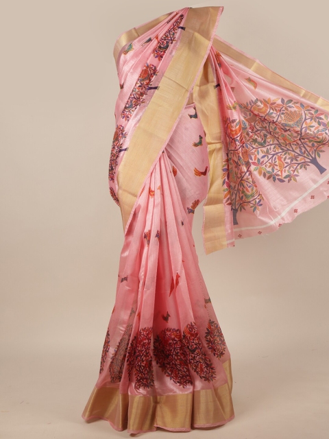 

Pothys Pink & Red Zari Cotton Blend Saree