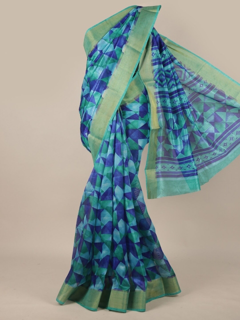 

Pothys Blue & Green Geometric Printed Cotton Blend Saree