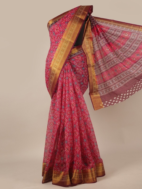 

Pothys Pink & Blue Ethnic Motifs Zari Saree
