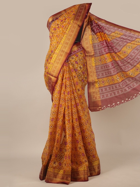 

Pothys Yellow & Brown Floral Saree