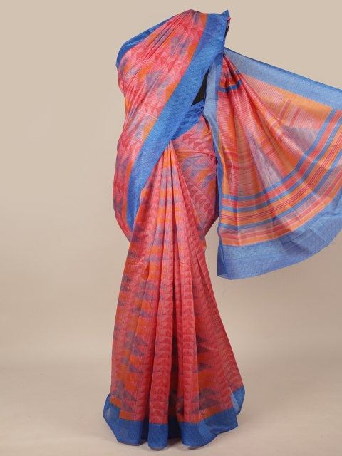 

Pothys Pink & Blue Cotton Blend Saree