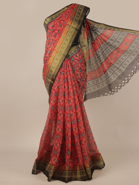 

Pothys Red & Blue Floral Printed Zari Saree