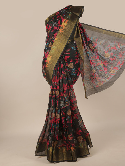 

Pothys Black & Red Floral Zari Saree